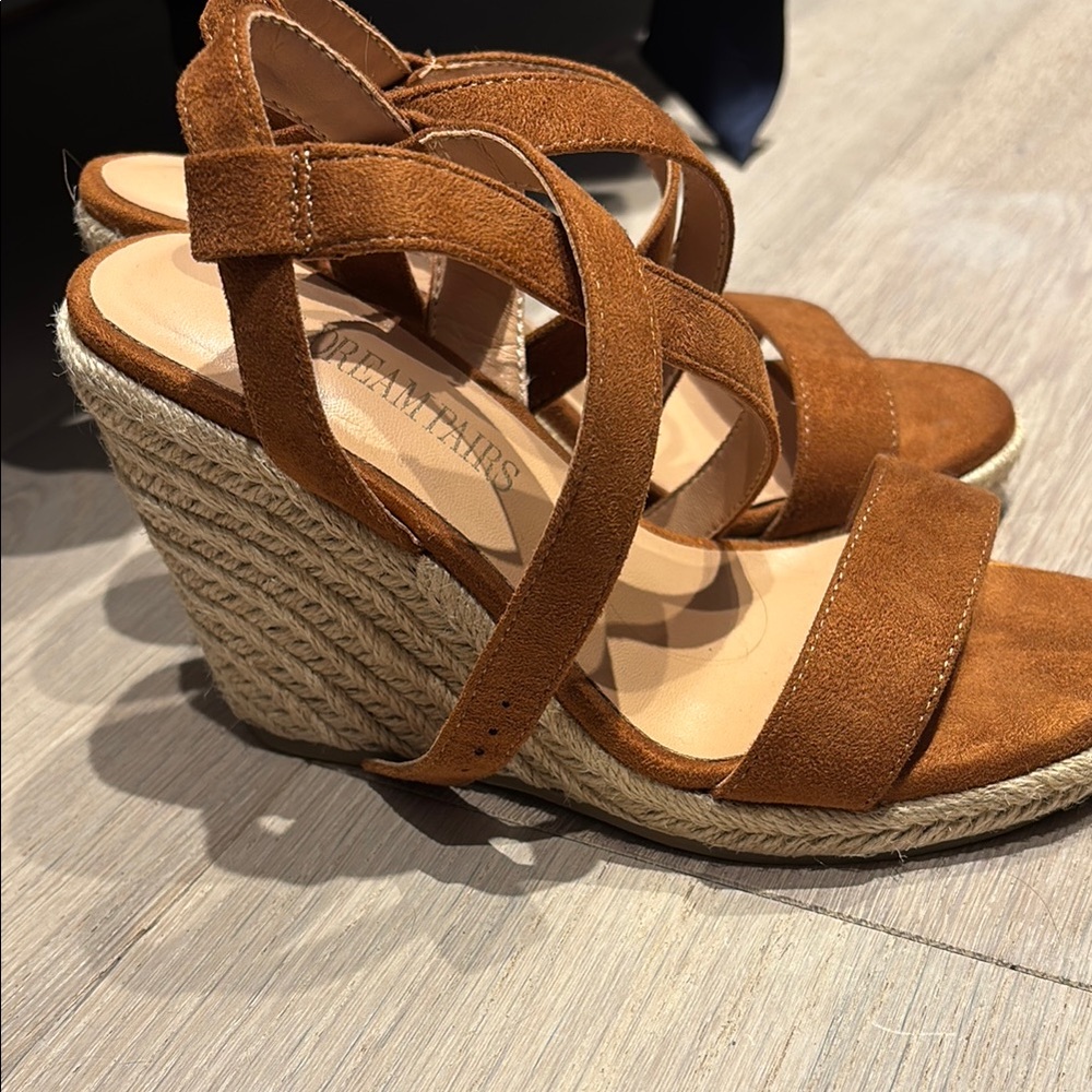 Dream Pairs Tan Wedge Sandals with Crisscross Straps